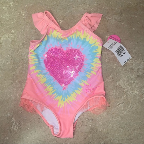 Betsey Johnson Other - Betsy Johnson Baby Girl 12 months one piece Swimsuit Coral and Pink UPF +50 NWT